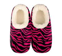 Mexpekil Hot Pink Black Zebra Print Women's & Men's Slippers with Fluffy Collar Winter Warm House Slippers Anti-Slip Indoor House Shoes Gifts for Mum Dad (Sizes UK 6-7)