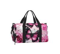 Mexpekil Hot Pink Floral Butterfly Gym Bag with Shoe Compartment Waterproof Duffel Bag Large Overnight Weekend Bags Travel Holdall for Women Men Teens