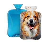 Mexpekil Hot Water Bottle with Soft Flannel Cover 2L Large Hot Water Bag for Pain Relief, Warm Hands, Feet & Body Ideal Gifts for Adults Kids (Corgi Dog)