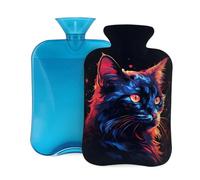 Mexpekil Hot Water Bottle with Soft Flannel Cover 2L Large Hot Water Bag for Pain Relief, Warm Hands, Feet & Body Ideal Gifts for Adults Kids (Watercolor Cat)