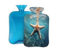 Mexpekil Hot Water Bottle with Soft Flannel Cover 2L Large Hot Water Bag for Pain Relief, Warm Hands, Feet & Body Ideal Gifts for Adults Kids (Starfish Ocean)