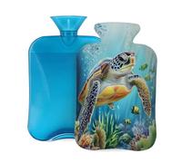 Mexpekil Hot Water Bottle with Soft Flannel Cover 2L Large Hot Water Bag for Pain Relief, Warm Hands, Feet & Body Ideal Gifts for Adults Kids (Ocean Turtle Fish)