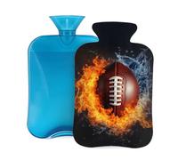 Mexpekil Hot Water Bottle with Soft Flannel Cover 2L Large Hot Water Bag for Pain Relief, Warm Hands, Feet & Body Ideal Gifts for Adults Kids (American Football Water Fire)