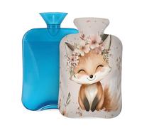Mexpekil Hot Water Bottle with Soft Flannel Cover 2L Large Hot Water Bag for Pain Relief, Warm Hands, Feet & Body Ideal Gifts for Adults Kids (Cute Foxes Flowers)