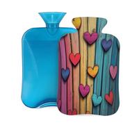 Mexpekil Hot Water Bottle with Soft Flannel Cover 2L Large Hot Water Bag for Pain Relief, Warm Hands, Feet & Body Ideal Gifts for Adults Kids (Colorful Wooden Hearts)