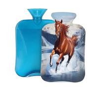 Mexpekil Hot Water Bottle with Soft Flannel Cover 2L Large Hot Water Bag for Pain Relief, Warm Hands, Feet & Body Ideal Gifts for Adults Kids (Horse Lake Snow Mountain)