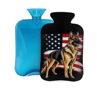Mexpekil Hot Water Bottle with Soft Flannel Cover 2L Large Hot Water Bag for Pain Relief, Warm Hands, Feet & Body Ideal Gifts for Adults Kids (American Flag Dog)