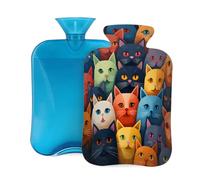 Mexpekil Hot Water Bottle with Soft Flannel Cover 2L Large Hot Water Bag for Pain Relief, Warm Hands, Feet & Body Ideal Gifts for Adults Kids (Cute Cats)