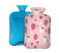Mexpekil Hot Water Bottle with Soft Flannel Cover 2L Large Hot Water Bag for Pain Relief, Warm Hands, Feet & Body Ideal Gifts for Adults Kids (Red White Strawberries Hearts)