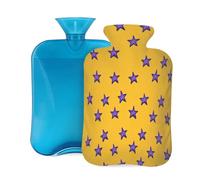 Mexpekil Hot Water Bottle with Soft Flannel Cover 2L Large Hot Water Bag for Pain Relief, Warm Hands, Feet & Body Ideal Gifts for Adults Kids (Purple Star Yellow)