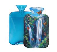 Mexpekil Hot Water Bottle with Soft Flannel Cover 2L Large Hot Water Bag for Pain Relief, Warm Hands, Feet & Body Ideal Gifts for Adults Kids (Waterfall Mountain Butterfly)