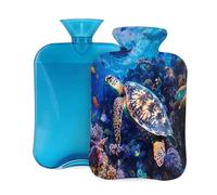 Mexpekil Hot Water Bottle with Soft Flannel Cover 2L Large Hot Water Bag for Pain Relief, Warm Hands, Feet & Body Ideal Gifts for Adults Kids (Ocean Fish Turtle)