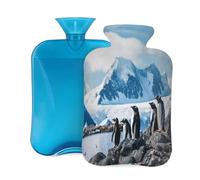 Mexpekil Hot Water Bottle with Soft Flannel Cover 2L Large Hot Water Bag for Pain Relief, Warm Hands, Feet & Body Ideal Gifts for Adults Kids (Snow Mountain Penguin)