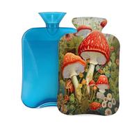 Mexpekil Hot Water Bottle with Soft Flannel Cover 2L Large Hot Water Bag for Pain Relief, Warm Hands, Feet & Body Ideal Gifts for Adults Kids (Red Mushroom Plants)