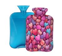 Mexpekil Hot Water Bottle with Soft Flannel Cover 2L Large Hot Water Bag for Pain Relief, Warm Hands, Feet & Body Ideal Gifts for Adults Kids (Pink Hearts Love)