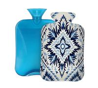 Mexpekil Hot Water Bottle with Soft Flannel Cover 2L Large Hot Water Bag for Pain Relief, Warm Hands, Feet & Body Ideal Gifts for Adults Kids (Blue Floral Tribal Pattern)