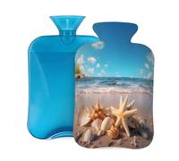 Mexpekil Hot Water Bottle with Soft Flannel Cover 2L Large Hot Water Bag for Pain Relief, Warm Hands, Feet & Body Ideal Gifts for Adults Kids (Ocean Beach Shell Starfish)