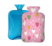 Mexpekil Hot Water Bottle with Soft Flannel Cover 2L Large Hot Water Bag for Pain Relief, Warm Hands, Feet & Body Ideal Gifts for Adults Kids (Colorful Strawberries Hearts)