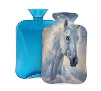 Mexpekil Hot Water Bottle with Soft Flannel Cover 2L Large Hot Water Bag for Pain Relief, Warm Hands, Feet & Body Ideal Gifts for Adults Kids (White Horse Galaxy)