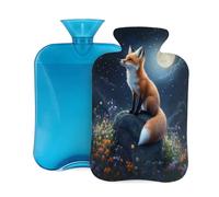 Mexpekil Hot Water Bottle with Soft Flannel Cover 2L Large Hot Water Bag for Pain Relief, Warm Hands, Feet & Body Ideal Gifts for Adults Kids (Fox Moon Night)