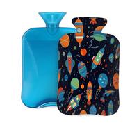 Mexpekil Hot Water Bottle with Soft Flannel Cover 2L Large Hot Water Bag for Pain Relief, Warm Hands, Feet & Body Ideal Gifts for Adults Kids (Universe Planet Rocket)