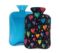 Mexpekil Hot Water Bottle with Soft Flannel Cover 2L Large Hot Water Bag for Pain Relief, Warm Hands, Feet & Body Ideal Gifts for Adults Kids (Neon Galaxy Hearts)