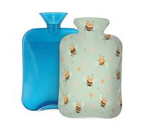 Mexpekil Hot Water Bottle with Soft Flannel Cover 2L Large Hot Water Bag for Pain Relief, Warm Hands, Feet & Body Ideal Gifts for Adults Kids (Cute Bees Hearts)
