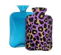 Mexpekil Hot Water Bottle with Soft Flannel Cover 2L Large Hot Water Bag for Pain Relief, Warm Hands, Feet & Body Ideal Gifts for Adults Kids (Purple Yellow Leopard Skin)