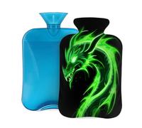 Mexpekil Hot Water Bottle with Soft Flannel Cover 2L Large Hot Water Bag for Pain Relief, Warm Hands, Feet & Body Ideal Gifts for Adults Kids (Green Fire Dragon)