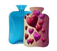 Mexpekil Hot Water Bottle with Soft Flannel Cover 2L Large Hot Water Bag for Pain Relief, Warm Hands, Feet & Body Ideal Gifts for Adults Kids (Hearts Valentines)