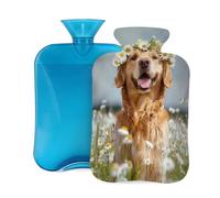 Mexpekil Hot Water Bottle with Soft Flannel Cover 2L Large Hot Water Bag for Pain Relief, Warm Hands, Feet & Body Ideal Gifts for Adults Kids (Retriever Dog Daisy)