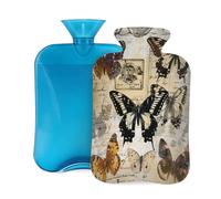 Mexpekil Hot Water Bottle with Soft Flannel Cover 2L Large Hot Water Bag for Pain Relief, Warm Hands, Feet & Body Ideal Gifts for Adults Kids (Vintage Butterflies Word)