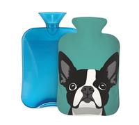 Mexpekil Hot Water Bottle with Soft Flannel Cover 2L Large Hot Water Bag for Pain Relief, Warm Hands, Feet & Body Ideal Gifts for Adults Kids (Boston Terrier)