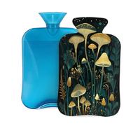 Mexpekil Hot Water Bottle with Soft Flannel Cover 2L Large Hot Water Bag for Pain Relief, Warm Hands, Feet & Body Ideal Gifts for Adults Kids (Glow Mushrooms Plants)