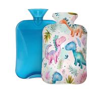 Mexpekil Ice Cream Colored Dinosaur Dino Hot Water Bottle with Cover, 2L PVC Hot Water Bag for Pain Relief, Feet, Back, Warmth