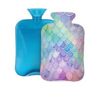 Mexpekil Ice Cream Colored Mermaid Scales Hot Water Bottle with Cover, 2L PVC Hot Water Bag for Pain Relief, Feet, Back, Warmth