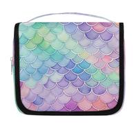 Mexpekil Ice Cream Colored Mermaid Scales Toiletry Bag for Women Men Ladies, Waterproof Hanging Travel Wash Bag with Hook, Cosmetic Makeup Bag Organiser