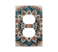 Mexpekil Indian Mandala Blue Floral Light Switch Cover 1 Gang Single Duplex Outlet Cover Decorative Wall Plate for Home Office