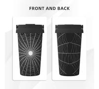 Mexpekil Insulated Coffee Cup Travel Mug with Leakproof Lid Black White Spider Web Halloween Thermal Cups for Hot Drinks 500ml