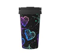 Mexpekil Insulated Coffee Cup Travel Mug with Leakproof Lid Love Heart Spider Web Thermal Cups for Hot Drinks 500ml