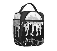 Mexpekil Insulated Lunch Bag for Kids Boys Girls Black Cat Music Notes Reusable Thermal Lunch Bags Box Leakproof Cooler Bag for School Work Office Camping