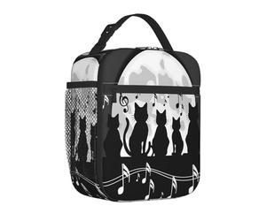 Mexpekil Insulated Lunch Bag for Kids Boys Girls Black Cat Music Notes Reusable Thermal Lunch Bags Box Leakproof Cooler Bag for School Work Office Camping