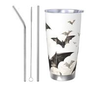 Mexpekil Insulated Travel Mug Iced Coffee Cup Travel Mug Stainless Steel Smoothie Cup Car Coffee Mug Sketching Bats Tumbler with Straw and Lid, 590ml