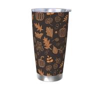 Mexpekil Insulated Travel Mug Iced Coffee Cup Travel Mug Stainless Steel Smoothie Cup Car Coffee Mug Autumn Pumpkin Leaves Falling Tumbler with Lid no Straw, 590ml