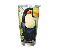 Mexpekil Insulated Travel Mug Iced Coffee Cup Travel Mug Stainless Steel Smoothie Cup Car Coffee Mug Forest Toucan Tumbler with Lid no Straw, 590ml