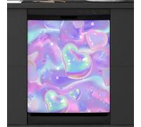 Mexpekil Iridescent Love Heart Stars Pattern Dishwasher Magnet Cover 21x26 in, Decorative Waterproof Dishwasher Magnetic Cover Sticker for Kitchen Appliances