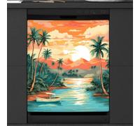 Mexpekil Island Coconut Trees Dishwasher Magnet Cover 21x26Inch Decorative Dish Washer Sticker for Front Door Waterproof Kitchen Appliance Panel Magnetic Decal