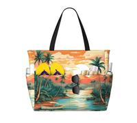 Mexpekil Island Coconut Trees Large Beach Bags for Women Men Waterproof Sandproof Beach Tote Bag with Zip and Pockets Foldable Summer Holiday Handbags for Travel Pool Seaside