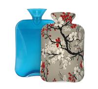 Mexpekil Jaanese Red White Cherry Blossom Hot Water Bottle with Cover, 2L PVC Hot Water Bag for Pain Relief, Feet, Back, Warmth