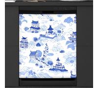 Mexpekil Japanese Blue Ink Architecture Scence Dishwasher Magnet Cover 23x26 in, Decorative Waterproof Dishwasher Magnetic Cover Sticker for Kitchen Appliances